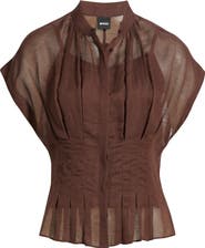 BOSS Badavina Pleat Waist Sheer Button-Up Shirt