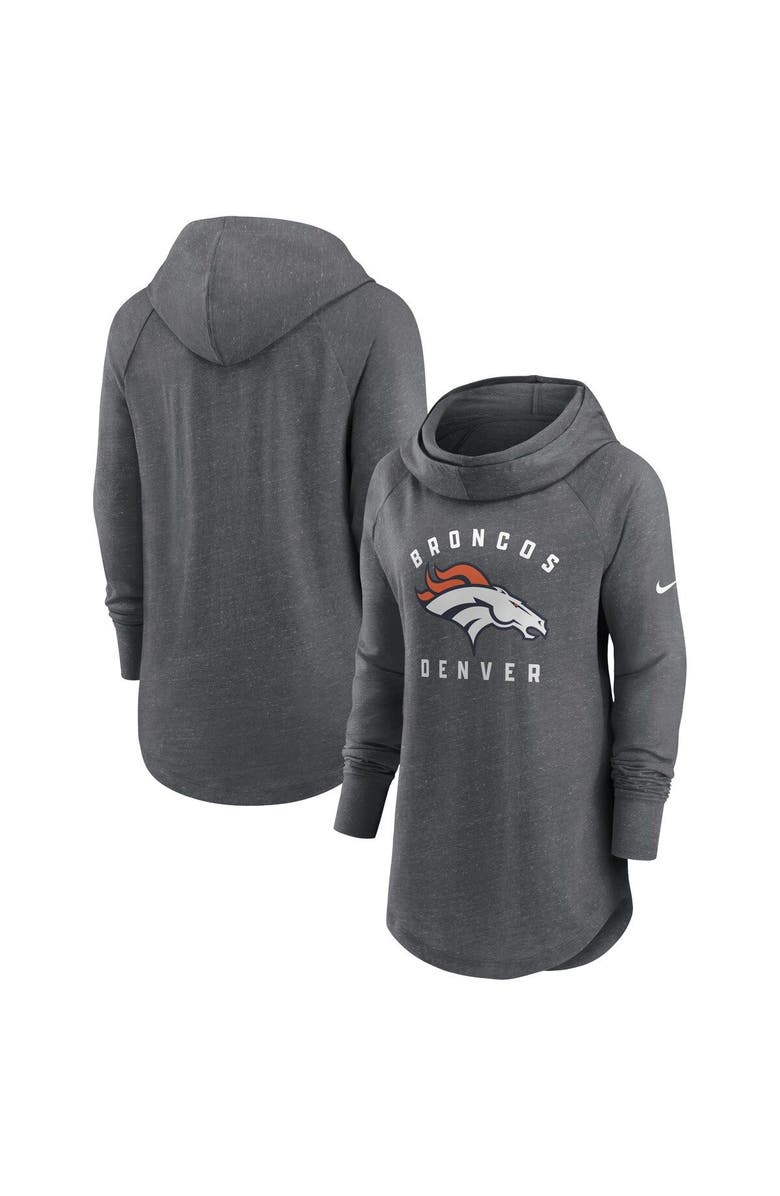 Nike Women's Nike Heather Charcoal Denver Broncos Raglan Funnel Neck Pullover Hoodie, Main, color, 