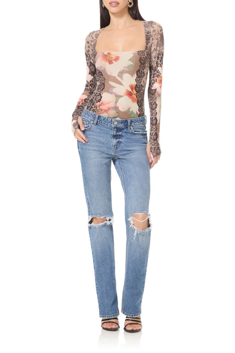 Ines Long Sleeve Mesh Top, Alternate, color, LACE FLORAL MIX