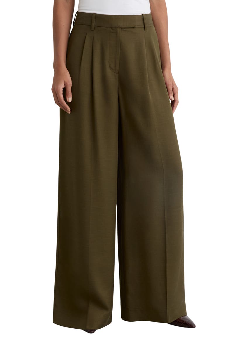 Cora Pleat Front Wide Leg Pants, Main, color, KHAKI GREEN