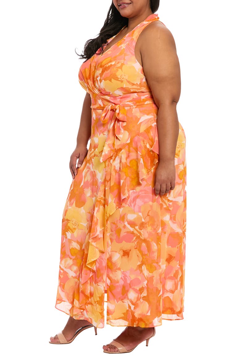 Floral Sleeveless Chiffon Maxi Dress, Alternate, color, PEACH/ YELLOW