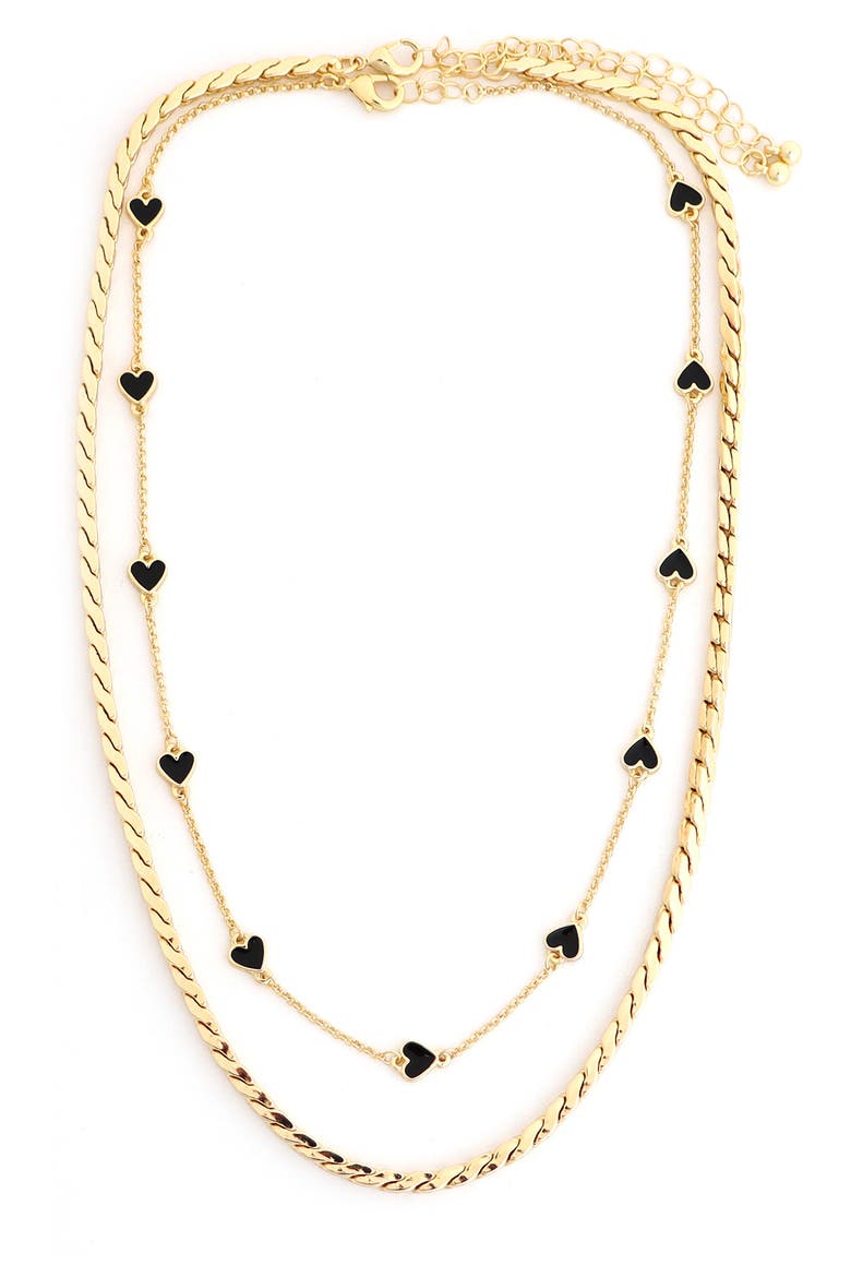 Set of 2 Heart Station & Snake Chain Necklaces, Main, color, GOLD/ BLACK