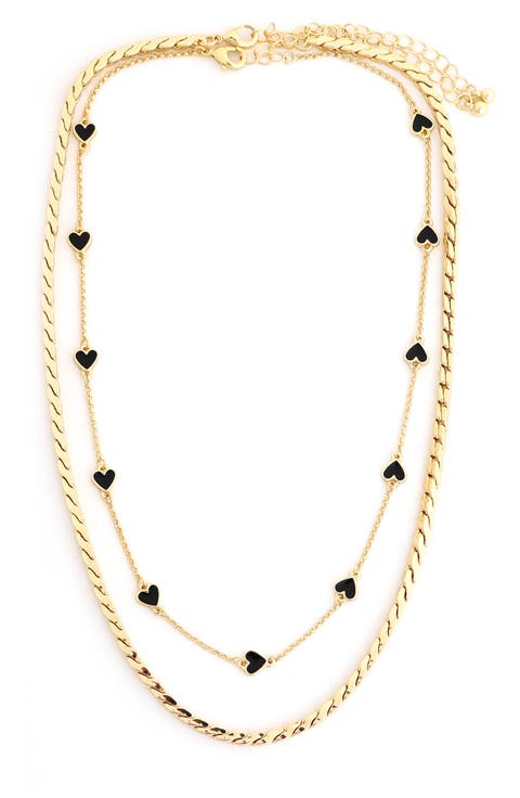 Set of 2 Heart Station & Snake Chain Necklaces