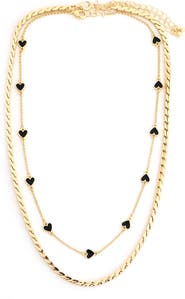 Panacea Set of 2 Heart Station & Snake Chain Necklaces