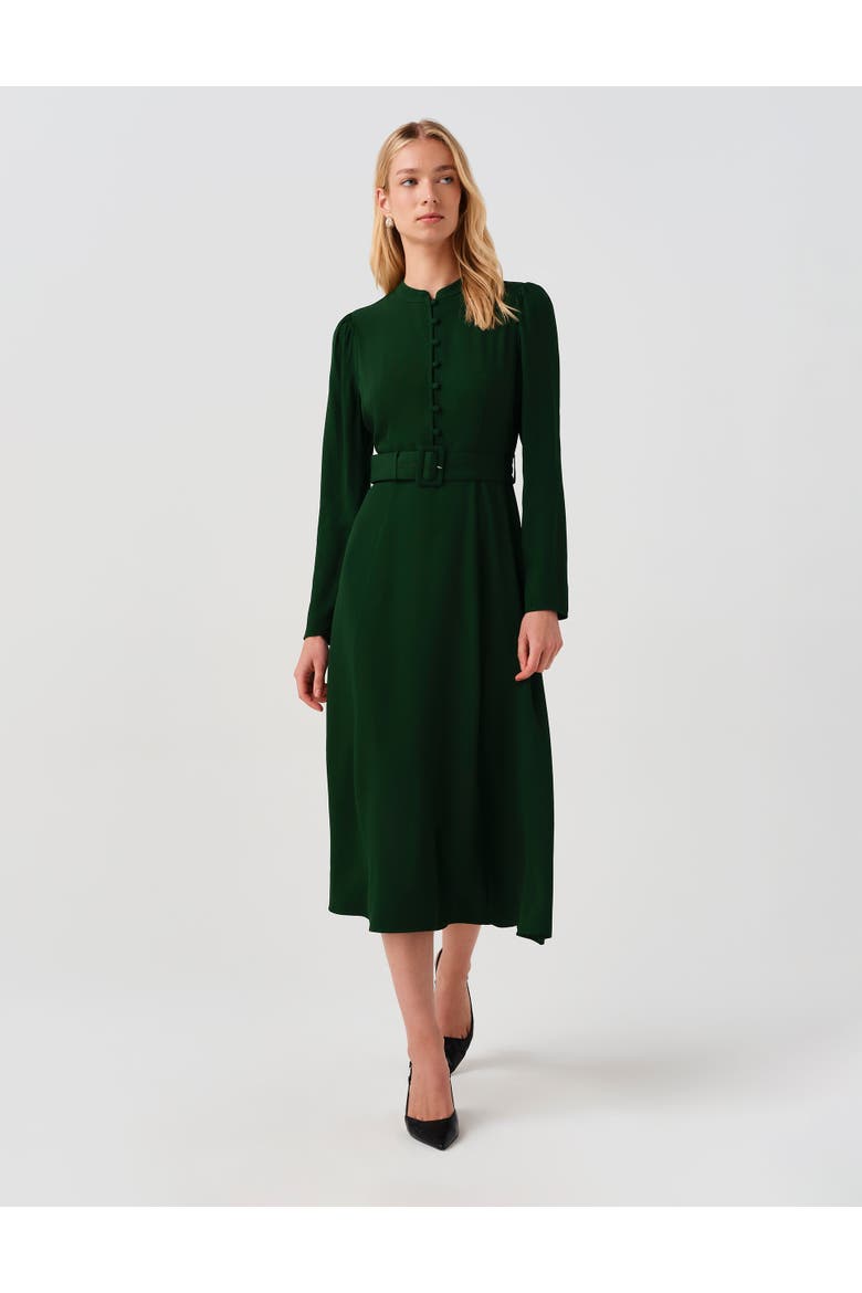 Ria Button Down Belted Midi Dress, Main, color, Forest Green