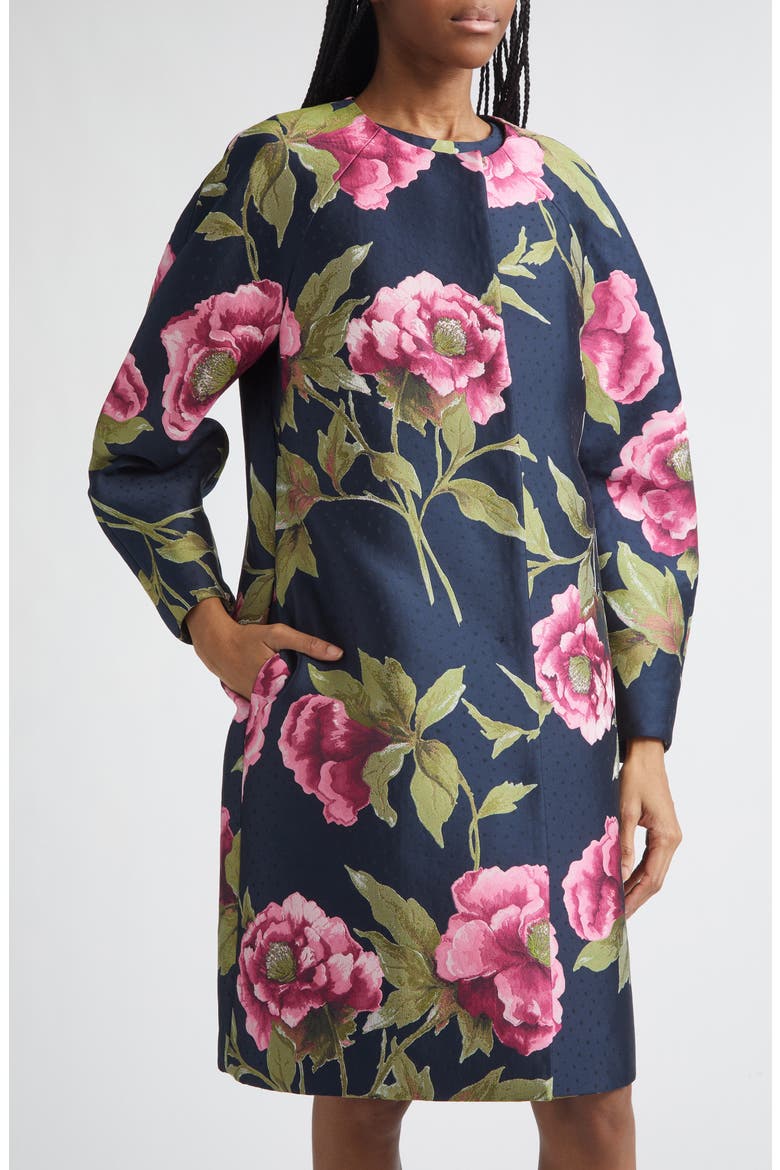 Peony Jacquard Cocoon Coat, Alternate, color, MIDNIGHT MULTI