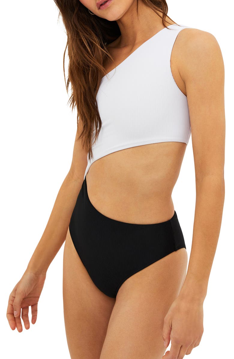 Beach Riot Celine Colorblock One-Piece Swimsuit, Alternate, color, Black/ White