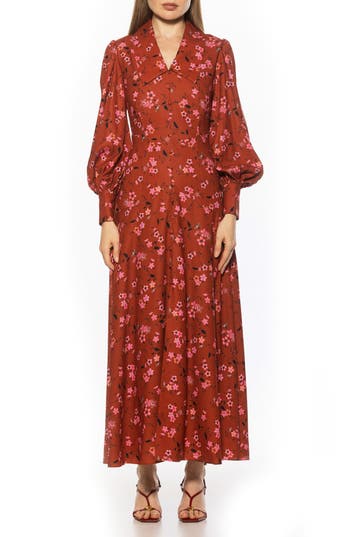 Alexia Admor Kate Collared Long Sleeve Maxi Dress In Red