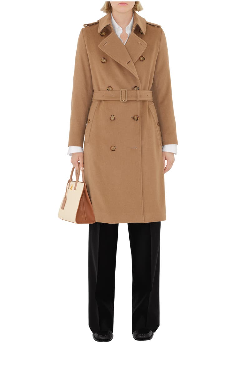 Long Cashmere Blend Kensington Trench Coat, Main, color, Camel melange
