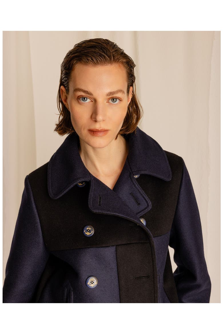 Patchwork Wool Caban Jacket, Alternate, color, Navy Blue