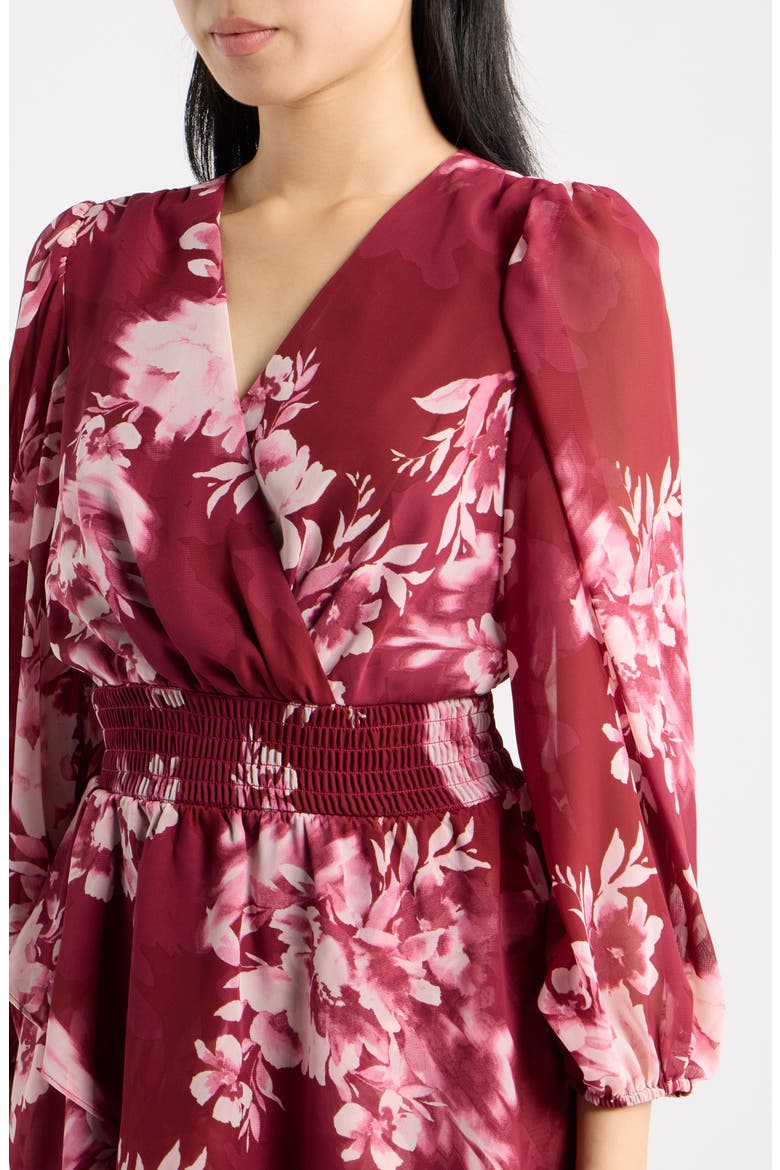 Tiered Ruffle Midi Dress, Alternate, color, NEW BURGANDY MULTI