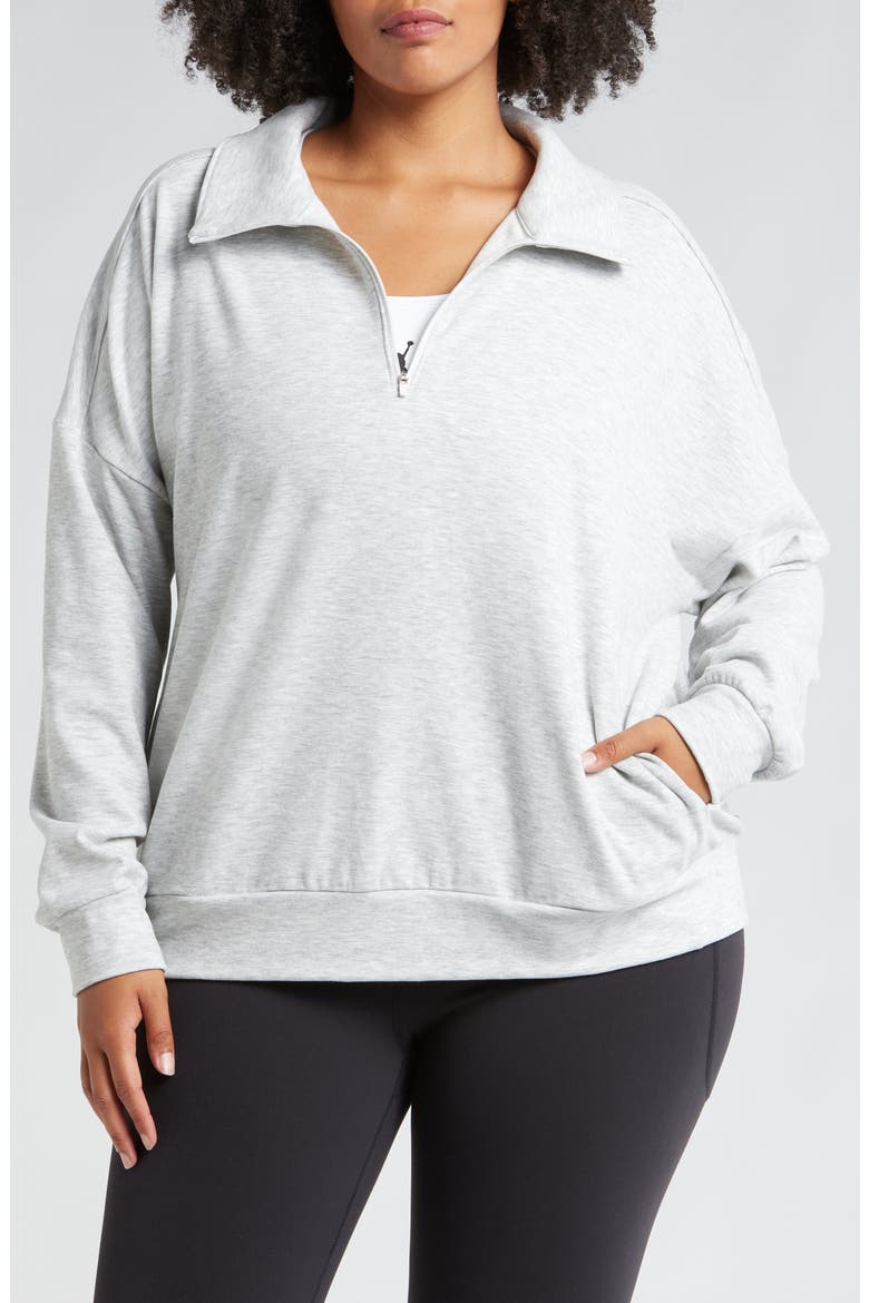 Cozy Half Zip Sweatshirt, Main, color, IVORY DOVE HEATHER