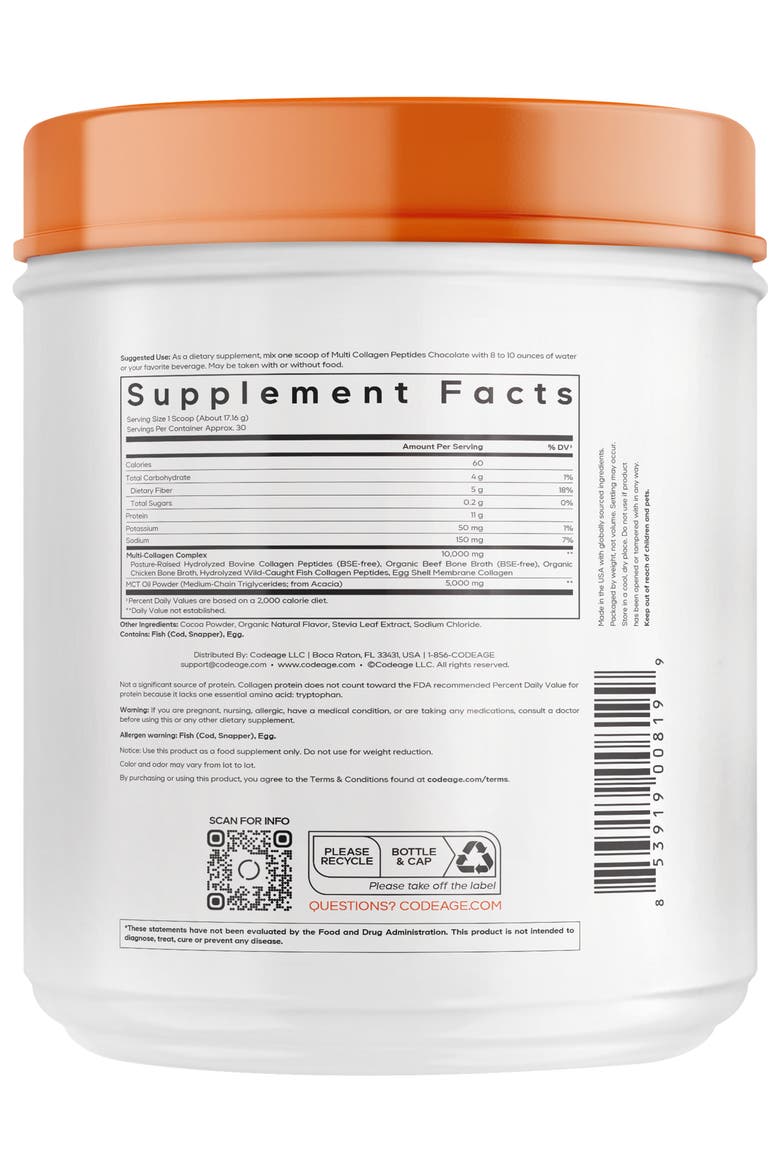 Multi Collagen Peptides Protein Chocolate Powder Supplement, Alternate, color, White