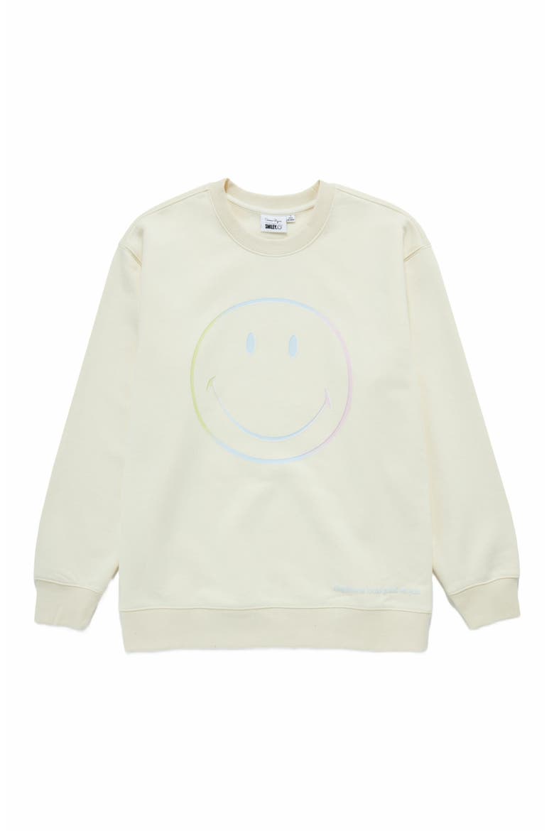 Smiley Radiate Happiness Crewneck, Alternate, color, BONE