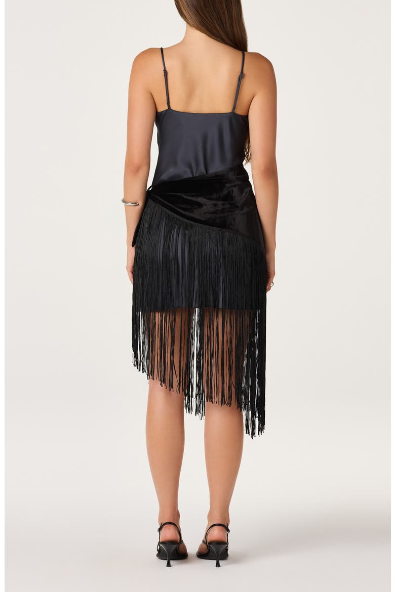 Manon Cowl Neck Velvet Fringe Hem Dress, Alternate, color, SLATE GREY