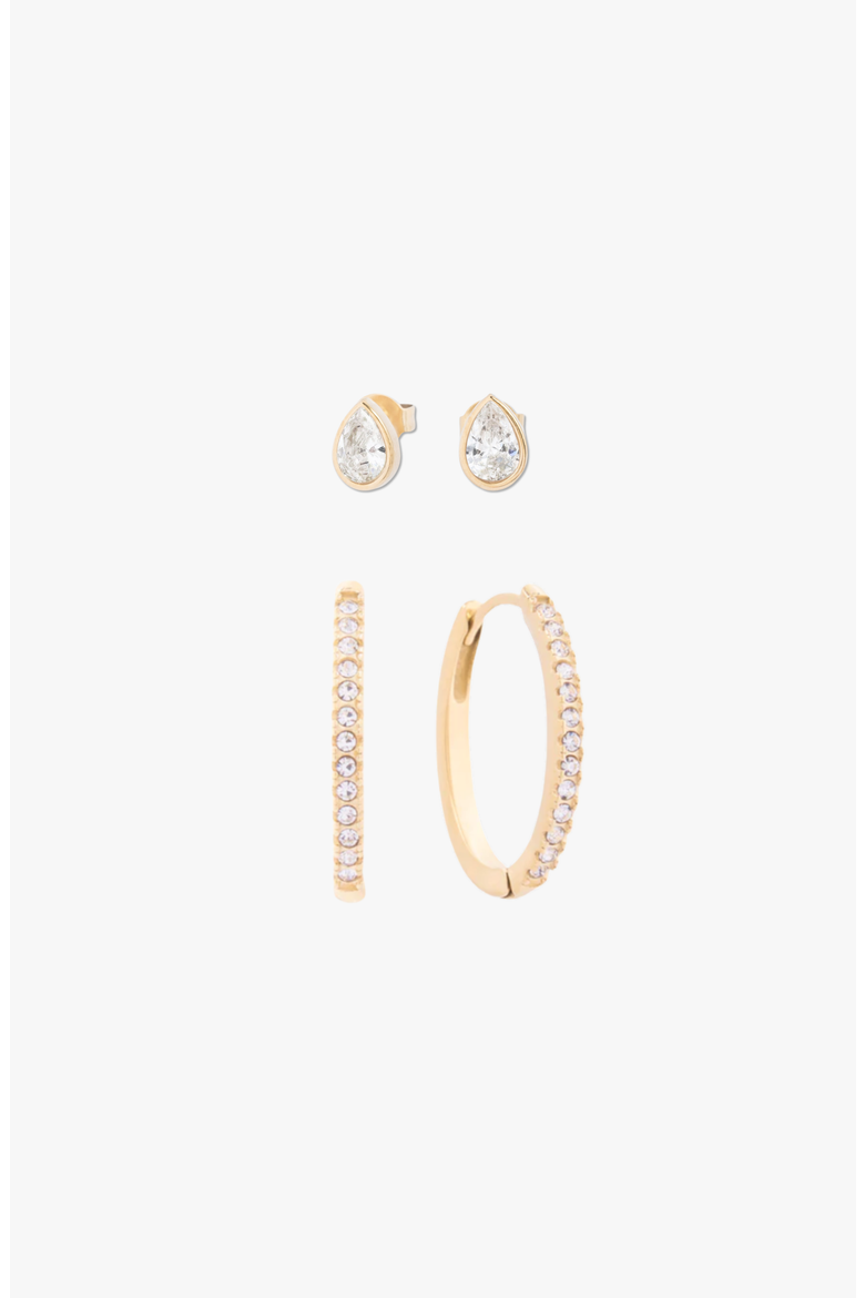 Rocky Oval Hoops and Teardrop Studs Earrings Set, Main, color, Gold