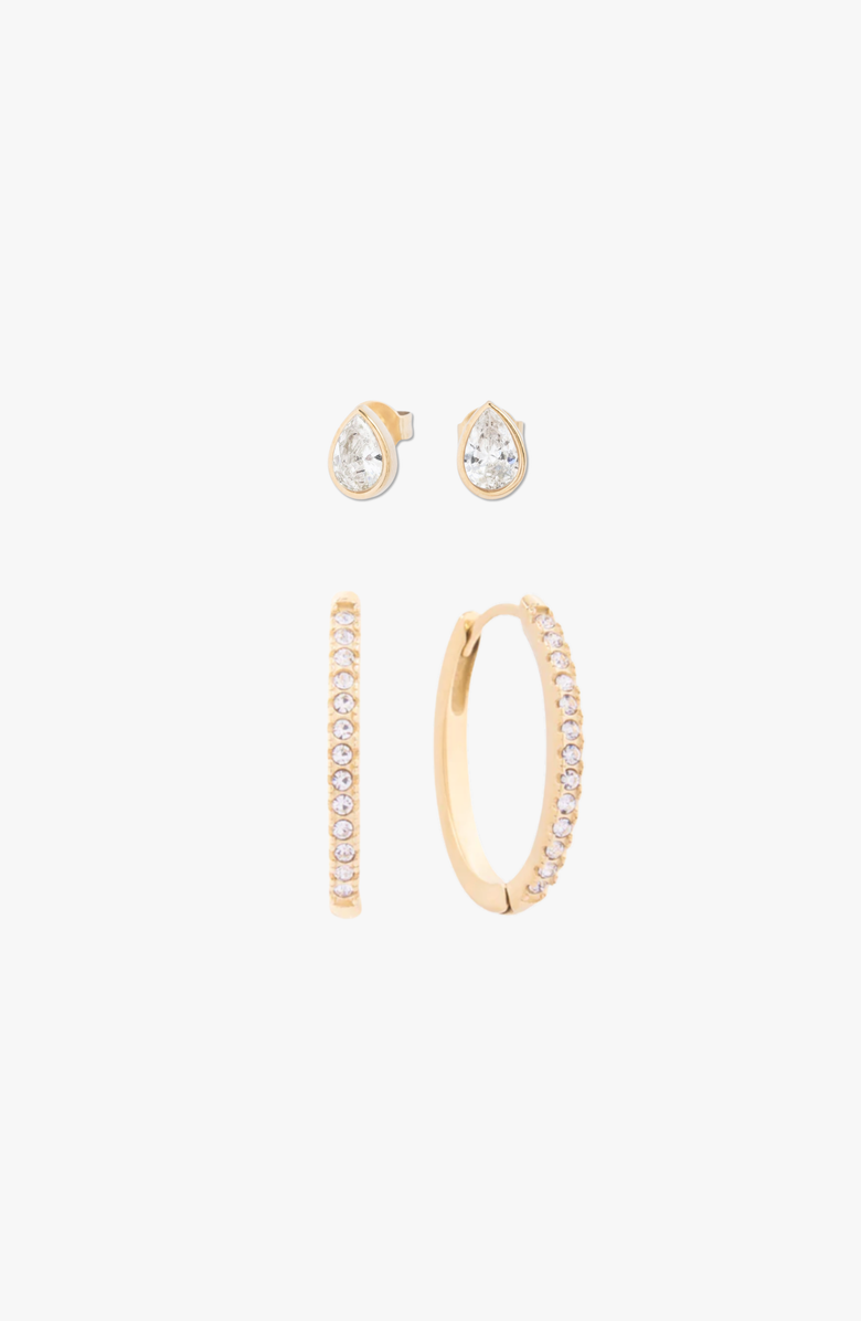 CUFFED BY NANO Rocky Oval Hoops and Teardrop Studs Earrings Set, Main, color, Gold