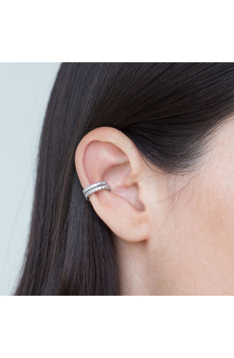 Outofoffice Double Pavé Ear Silver Cuff, Alternate, color, Silver