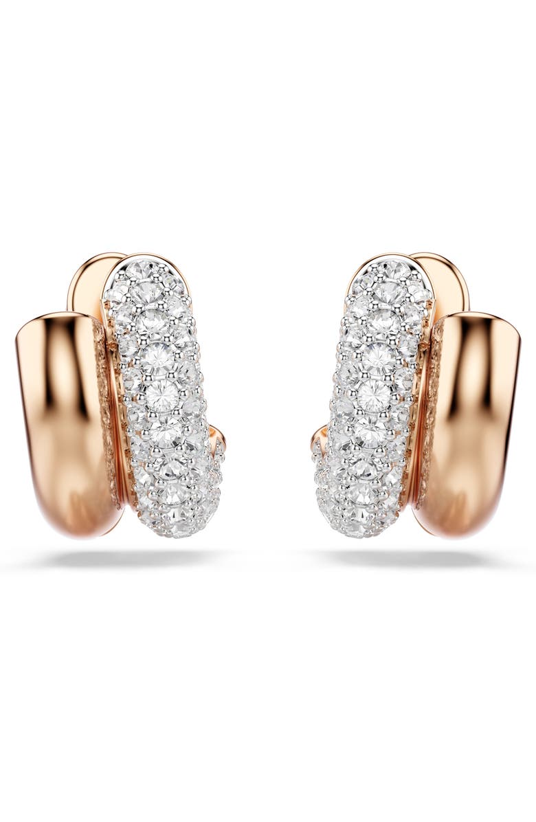 Swarovski Dextera Mini Hoop Earrings, Alternate, color, Rose Gold/ White