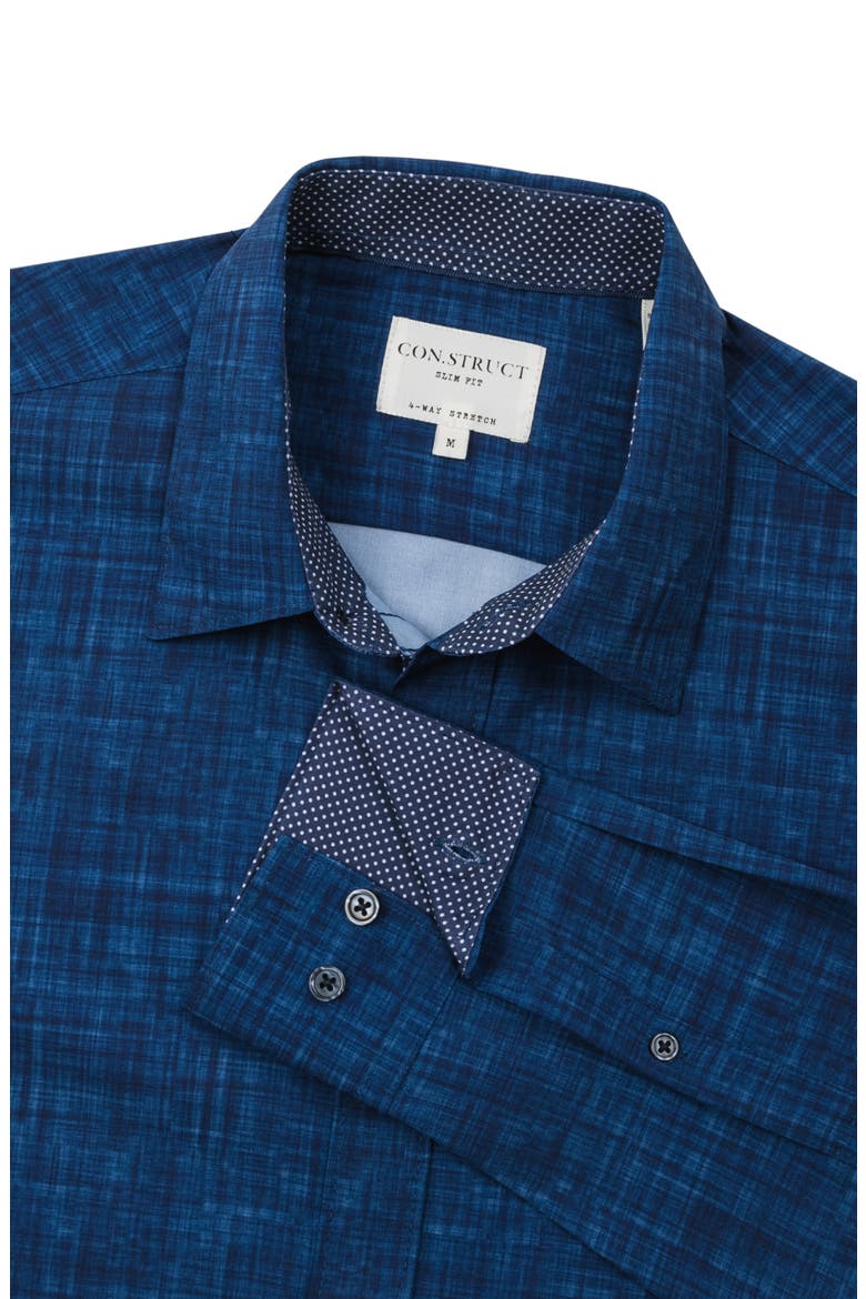 Slim Fit Four-Way Stretch Performance Chambray Button-Up Shirt, Alternate, color, NAVY CHAMBRAY