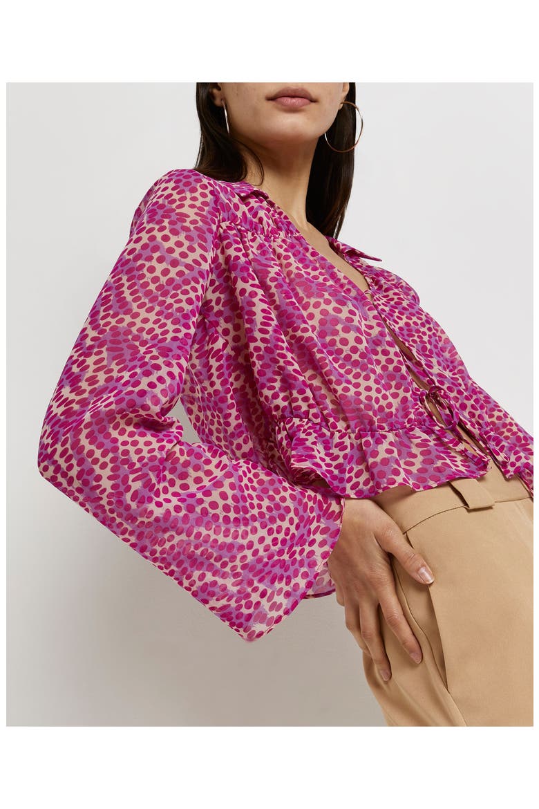 Dot Print Tie Blouse, Alternate, color, BRIGHT PINK
