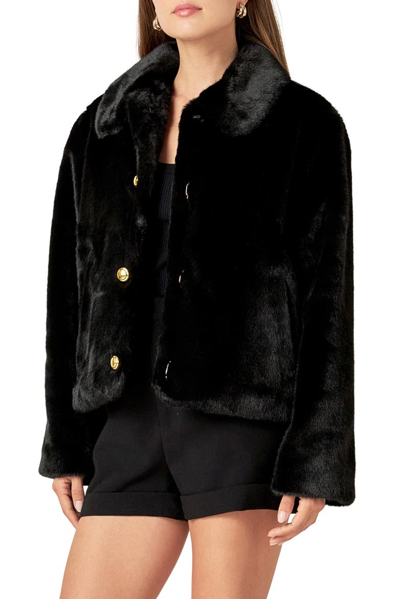 Faux Fur Jacket, Alternate, color, BLACK