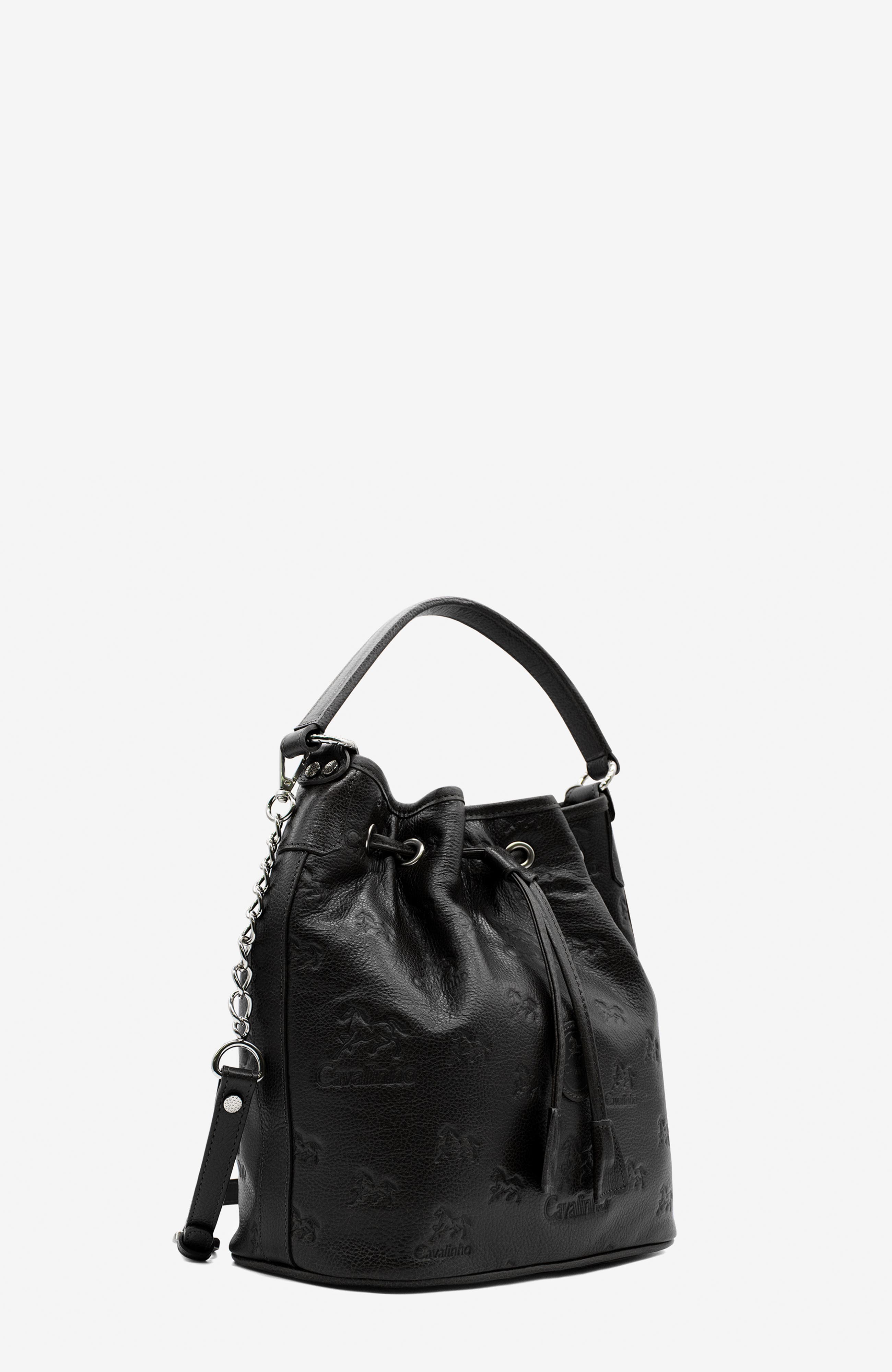 Cavalo Lusitano 281 Embossed Leather Bucket Bag, Alternate, color, Black