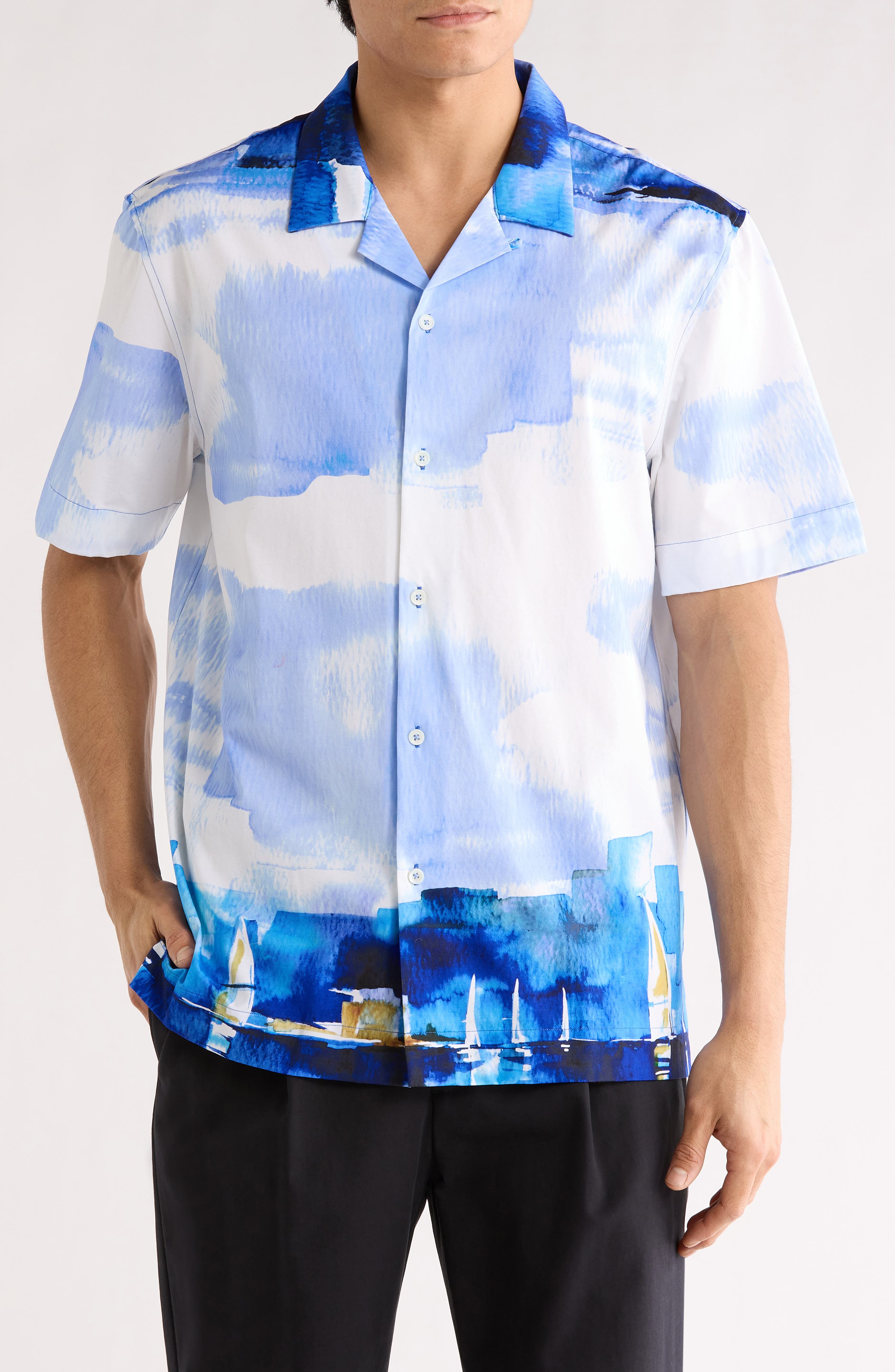 Bugatchi Cole OoohCotton® Woven Print Short Sleeve Button-Up Shirt