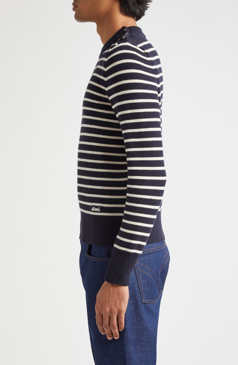 AMI PARIS Sailor Stripe Cotton & Wool Crewneck Sweater, Alternate, color, 