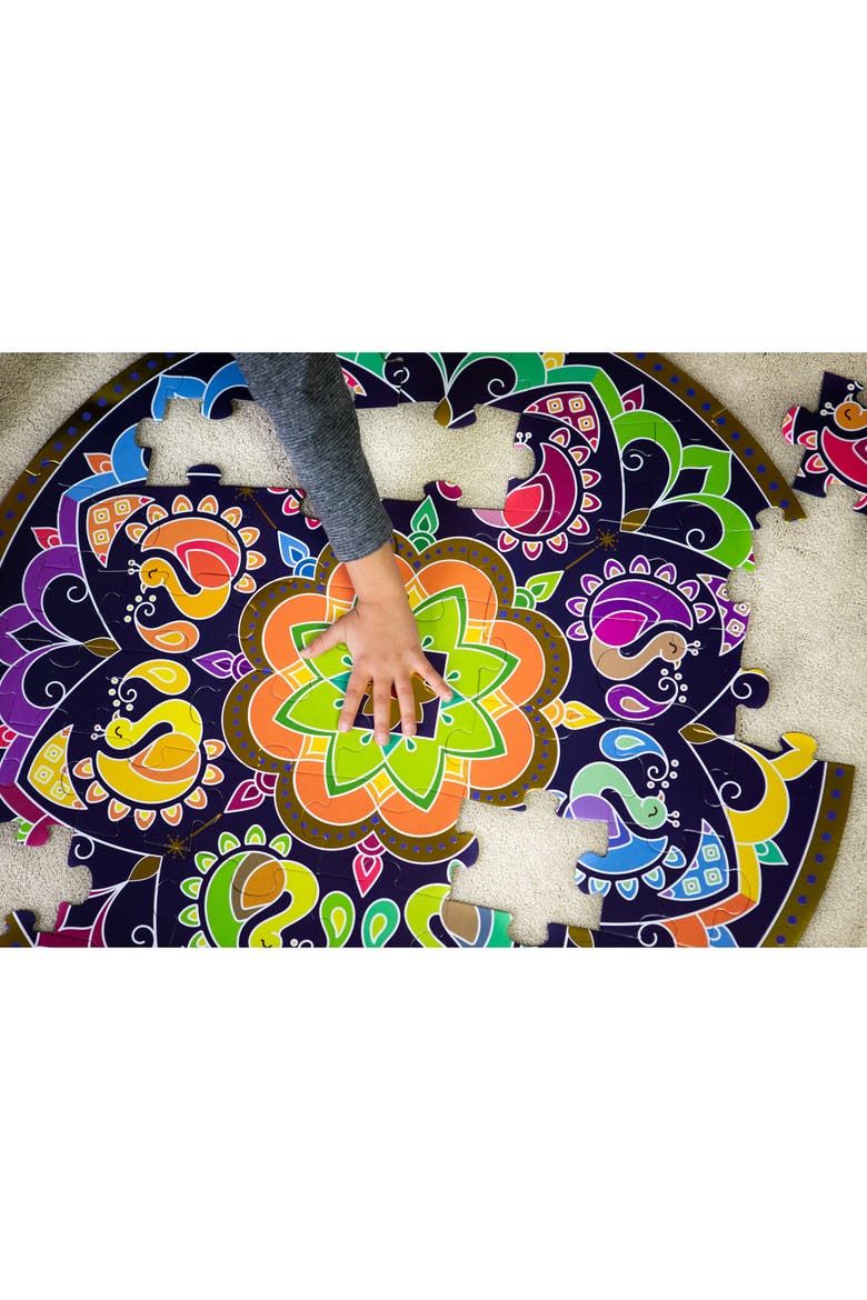 Rangoli Mandala 32" Round Floor Puzzle 48 Pieces, Indian Art For Holi, Alternate, color, Multicolored