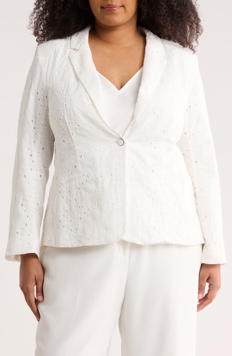 CeCe Eyelet Lace Blazer, Alternate, color, Ultra White