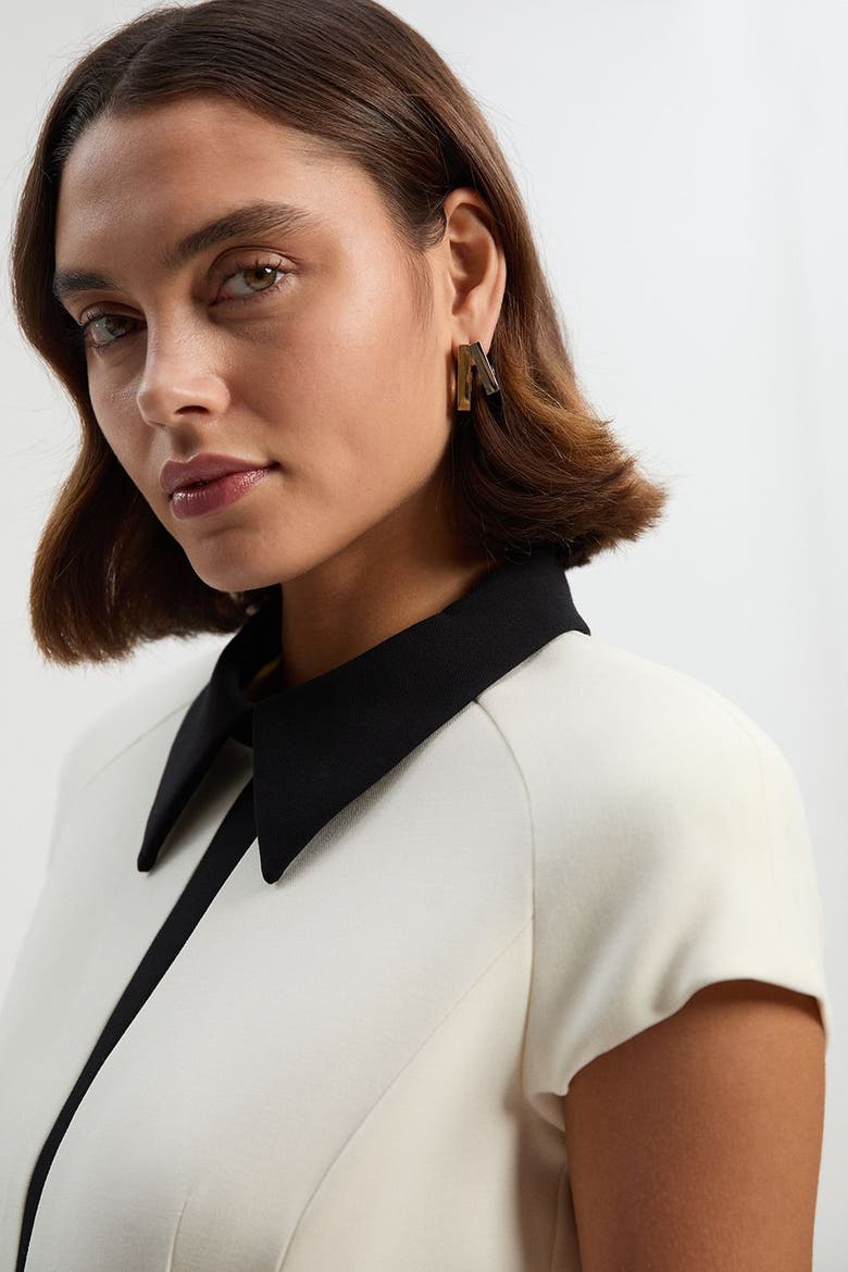 Contrast Collar Tailored Midi Dress, Alternate, color, Ivory