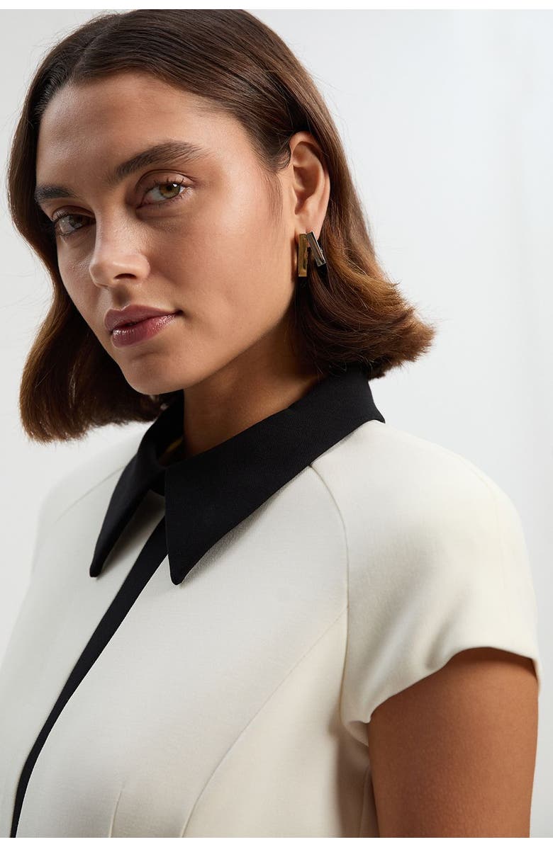 Karen Millen Contrast Collar Tailored Midi Dress, Alternate, color, Ivory