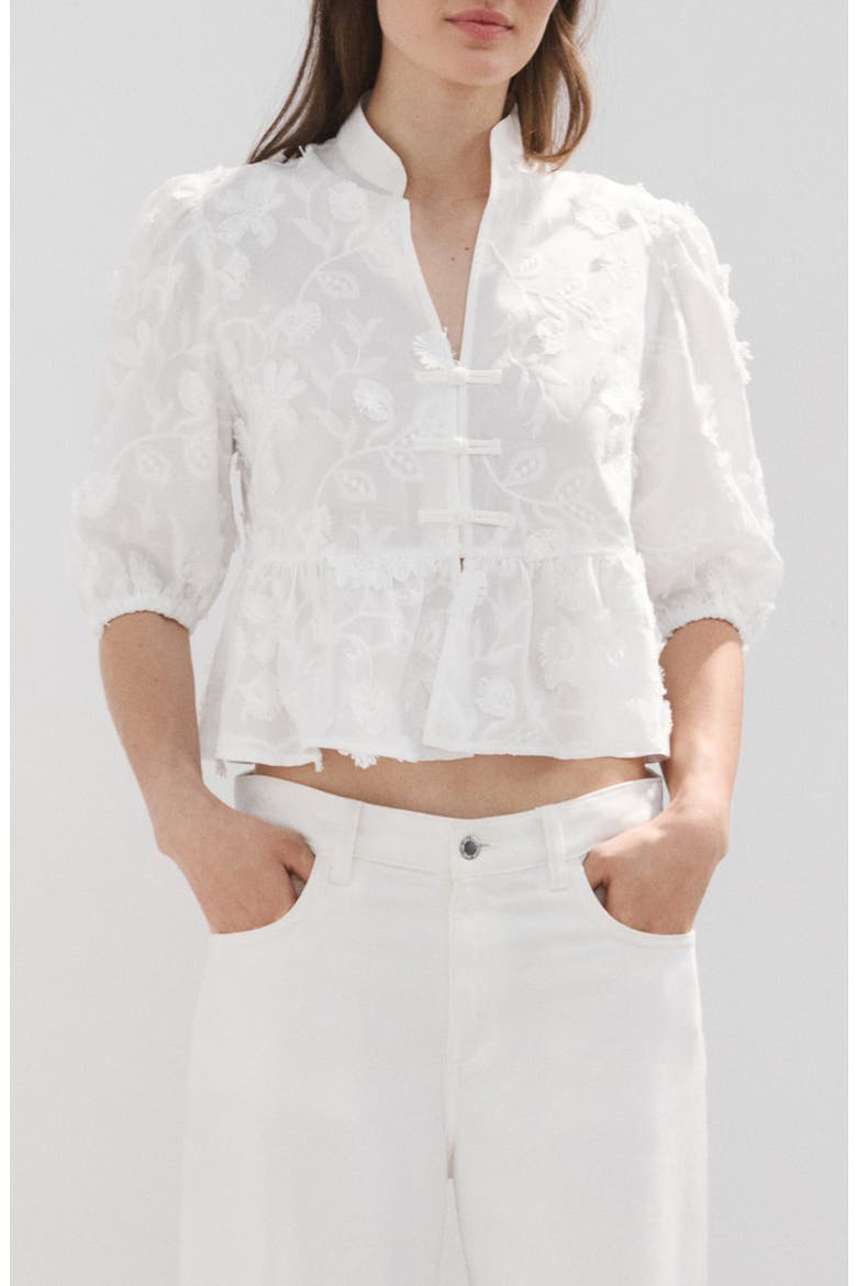 Floral Puff Sleeve Peplum Top, Main, color, OFF WHITE