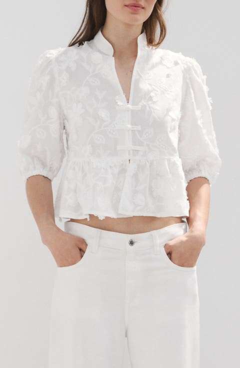 Floral Puff Sleeve Peplum Top