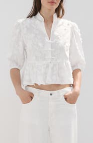 MANGO Floral Puff Sleeve Peplum Top