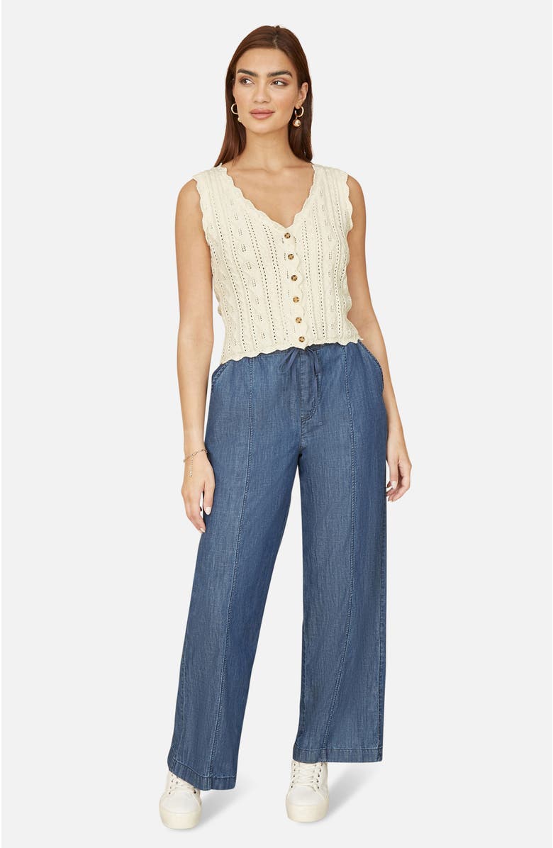 Yumi V Neck Button Down Crochet Knitted Top, Alternate, color, Ivory