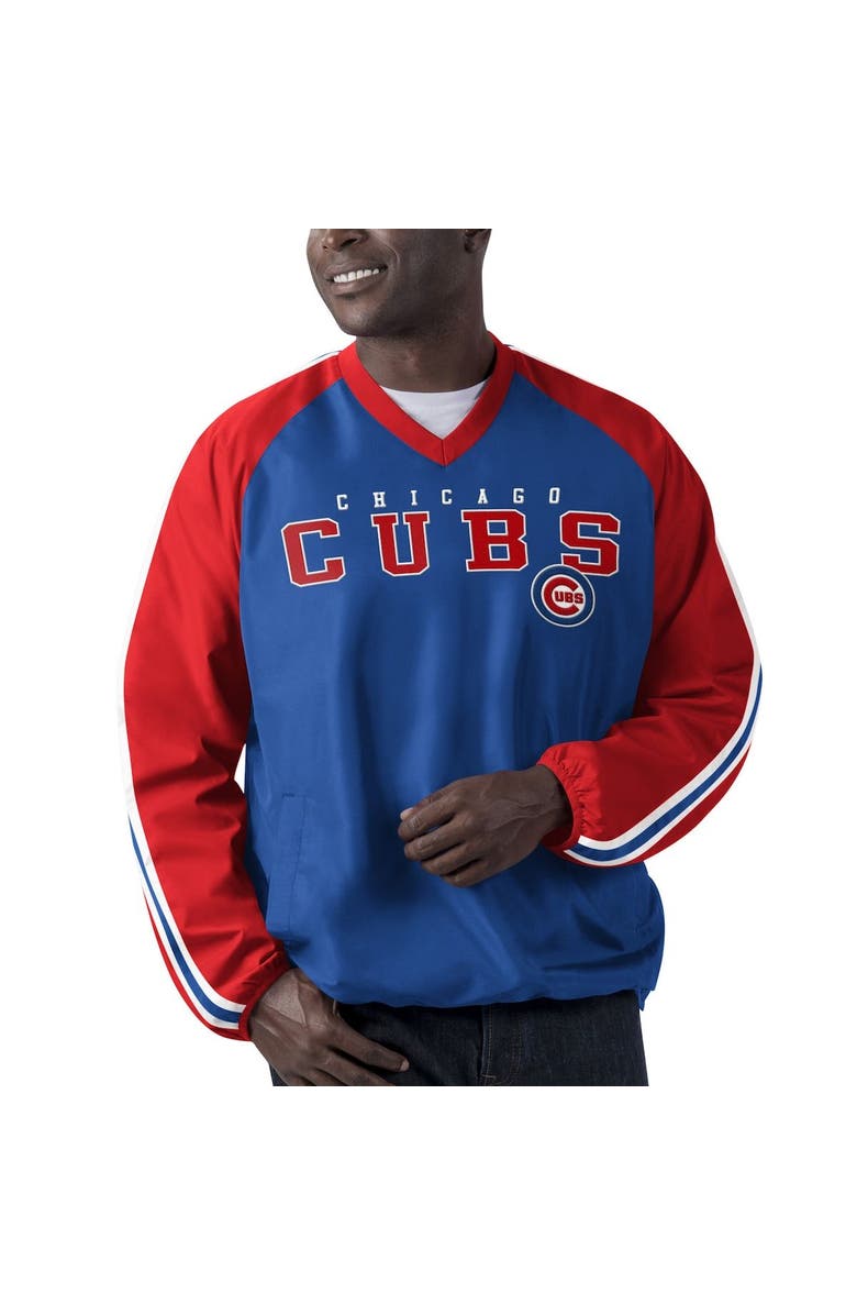 G-III SPORTS BY CARL BANKS Men's G-III Sports by Carl Banks Royal/Red Chicago Cubs Kickoff Raglan V-Neck Pullover Jacket, Alternate, color,