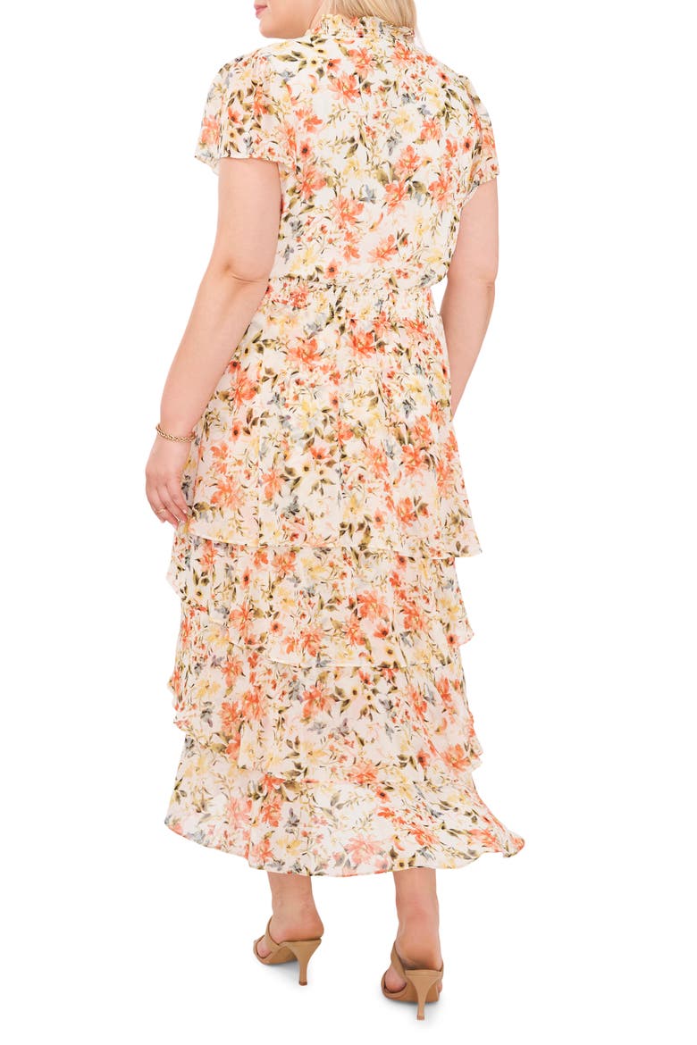 Smocked Ruffle Tiered Midi Dress, Alternate, color, WHITE