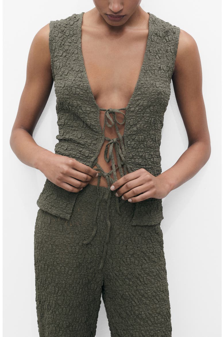 Texture Bow Sleeveless Top, Main, color, KHAKI GREY