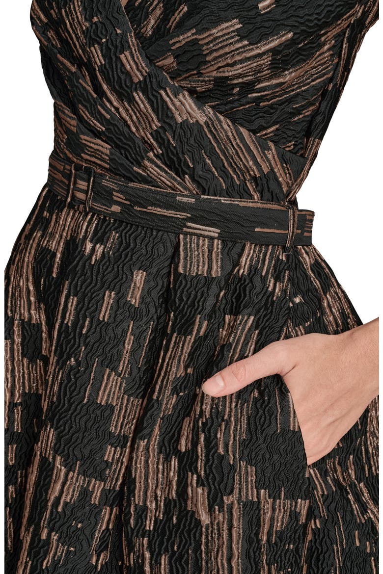Metallic Jacquard Sleeveless Fit & Flare Dress, Alternate, color, BLACK/ GOLD MULTI