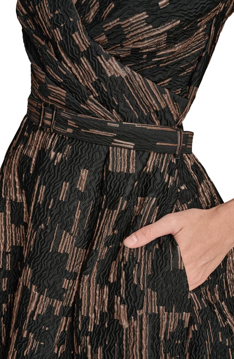 Donna Karan New York Metallic Jacquard Sleeveless Fit & Flare Dress, Alternate, color, Black/ Gold Multi