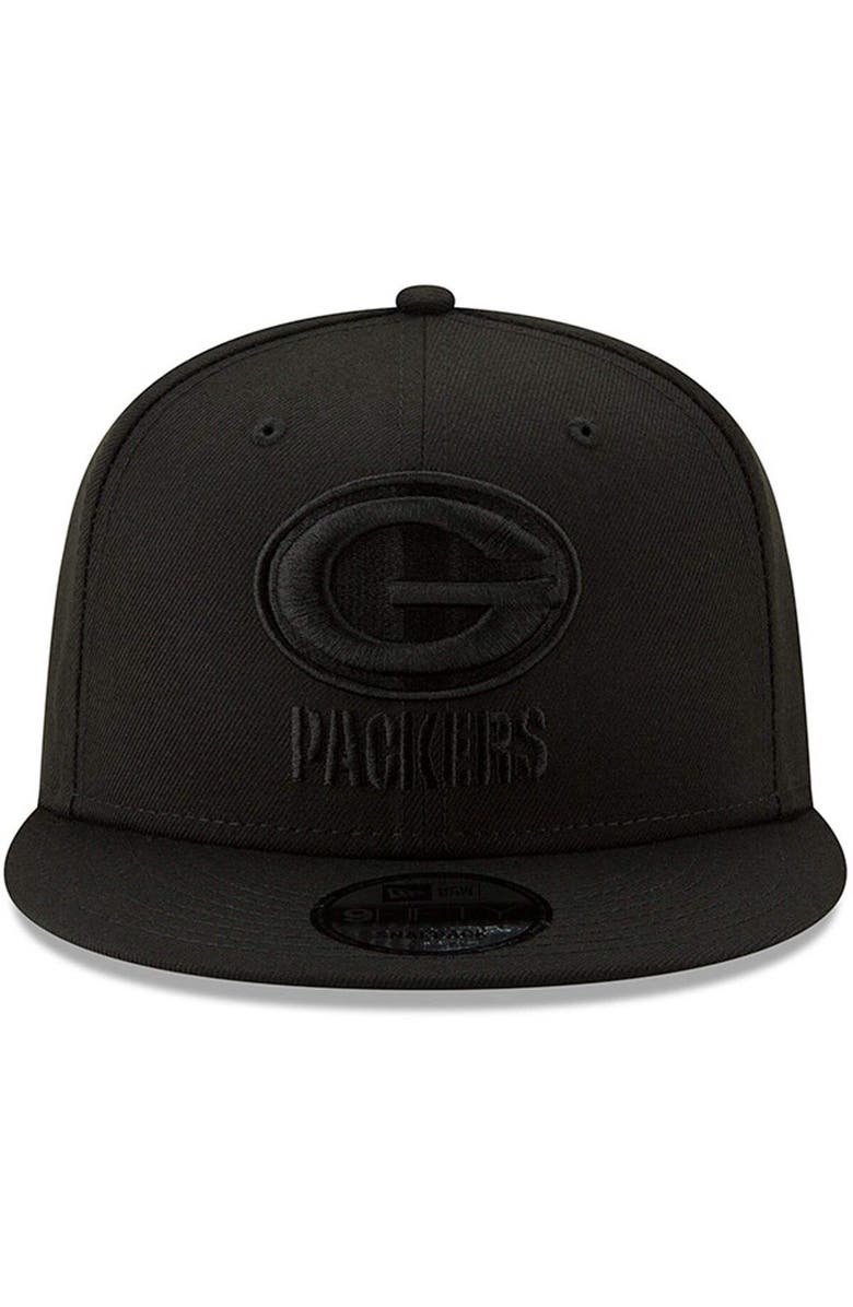 New Era Men's New Era Black Green Bay Packers Black On Black 9FIFTY Adjustable Hat, Alternate, color, 