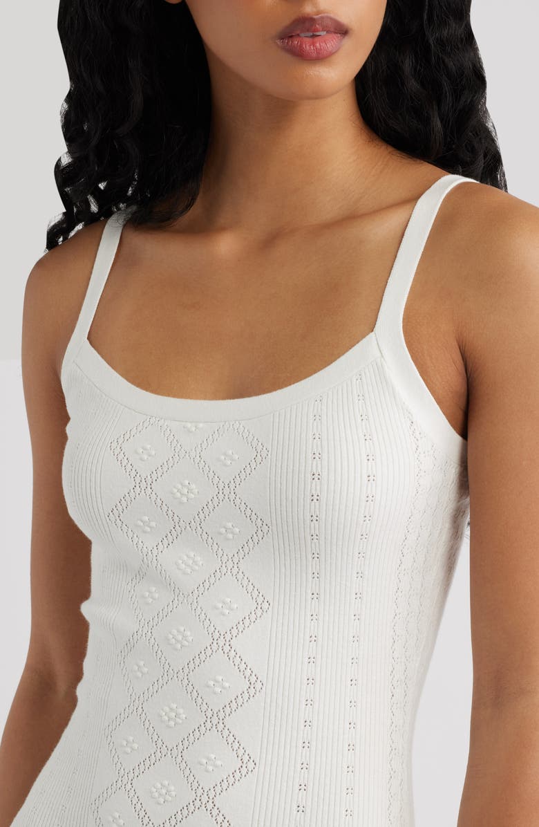 LoveShackFancy Opalina Sleeveless Mixed Stitch Midi Dress, Alternate, color, Off White