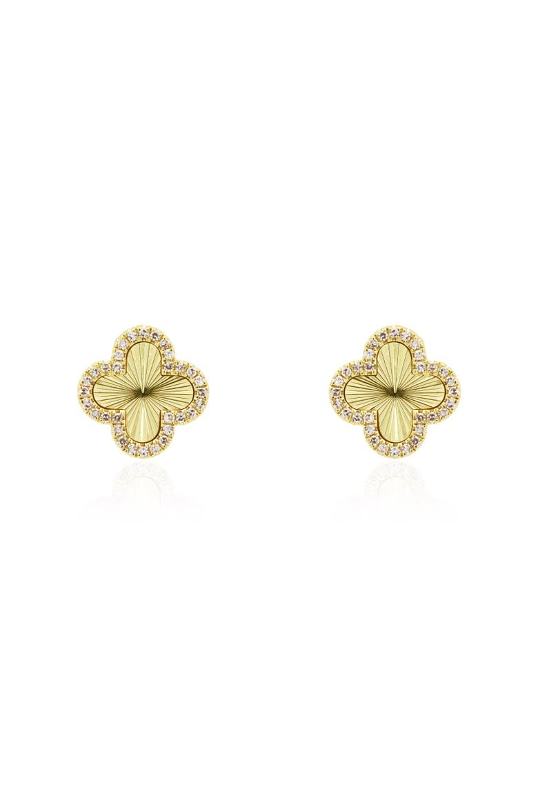 Fluted Gold Diamond Clover Stud Earrings, Alternate, color, Yellow Gold