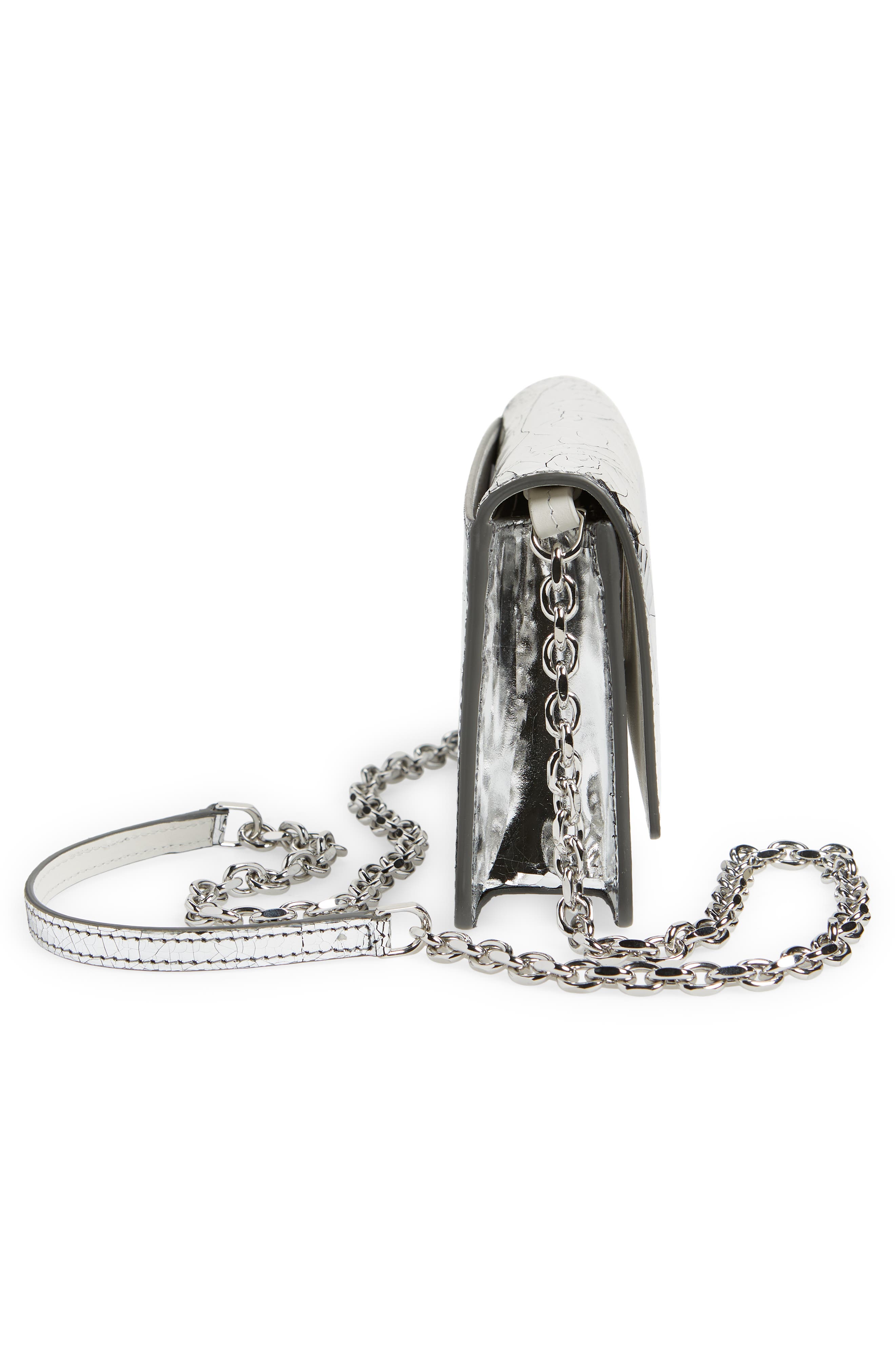 Metallic Painted Leather Wallet on a Chain, Alternate, color, SILVER/ GRAY