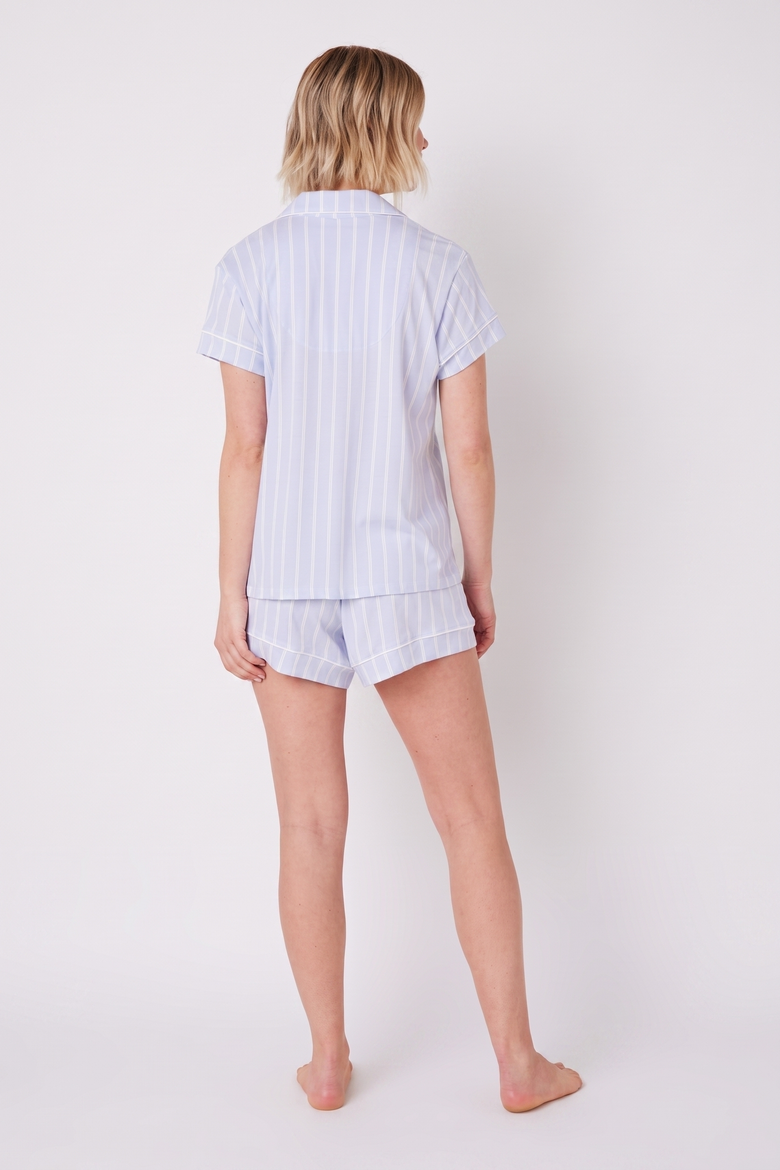 Polka Dot Pima Knit Pajama Short Set, Alternate, color, Heritage Stripe Blue