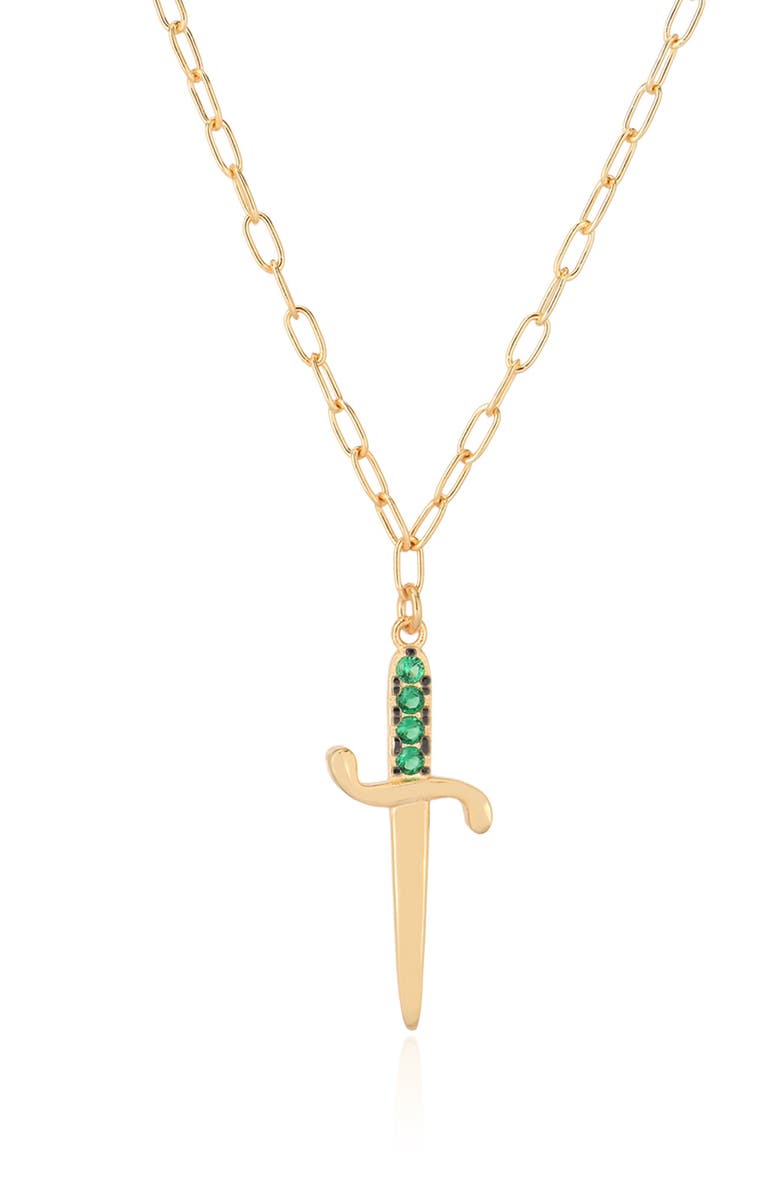 GABI RIELLE 14K Gold Vermeil CZ Sword Necklace, Main, color, 