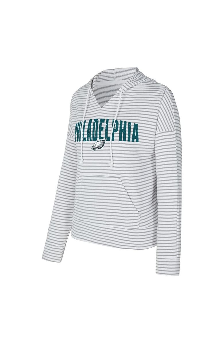 CONCEPTS SPORT Women's Concepts Sport White/Gray Philadelphia Eagles Liftoff Striped V-Neck Hoodie, Alternate, color, White