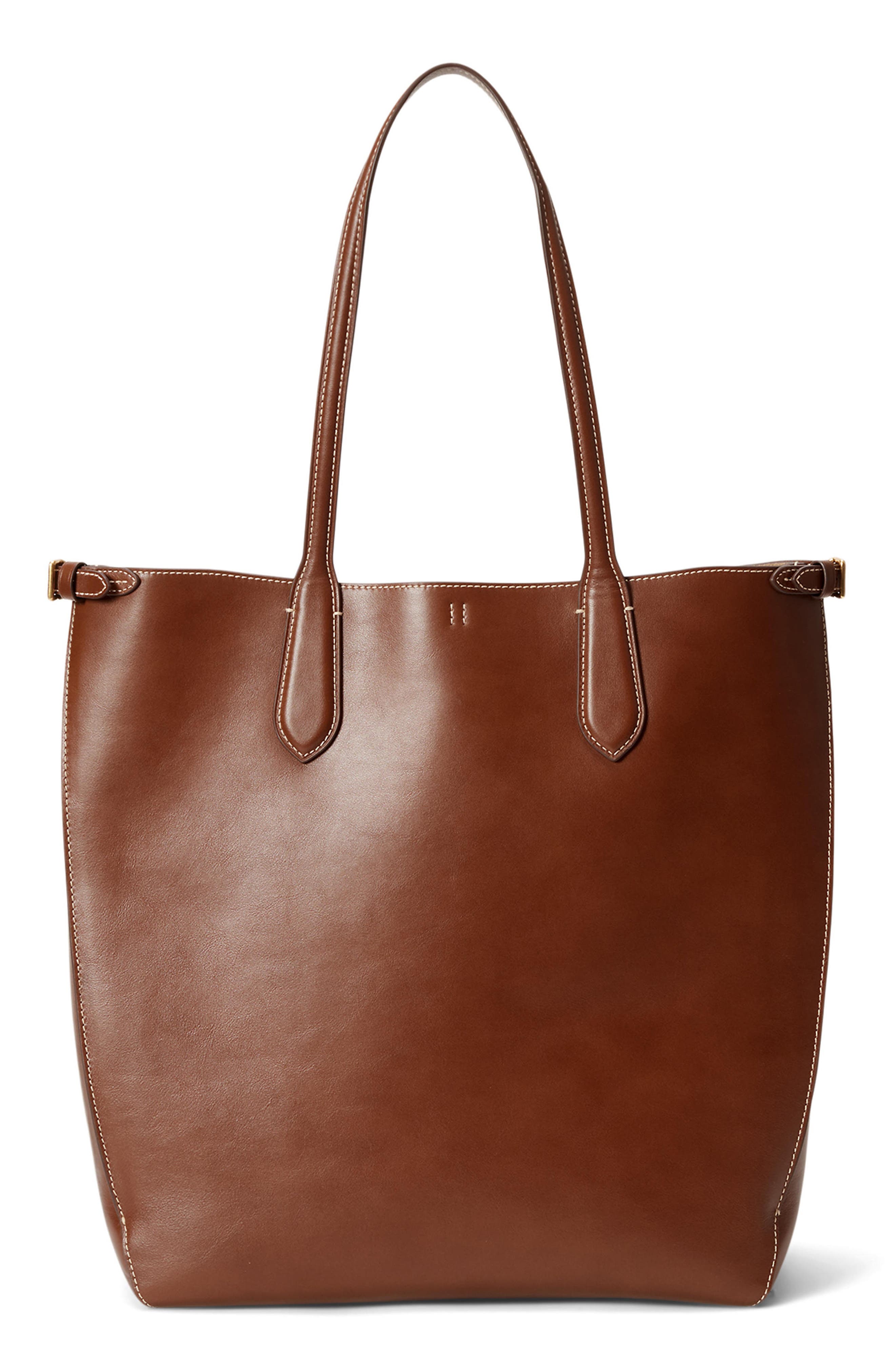 Polo Ralph Lauren Calfskin Leather Tote Bag, Alternate, color, Brown